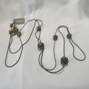 Estella Long Necklace Chicos Beads Encrusted w Crystals on long Chain 54 In B21